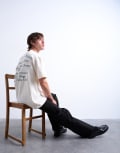 [Topman] Topman oversized t-shirt with Mid West League back embroidery in ecru-White XL Ecru