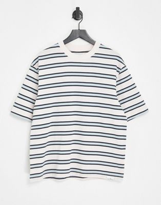 Topman oversized t-shirt with multi stripe in pink and grey