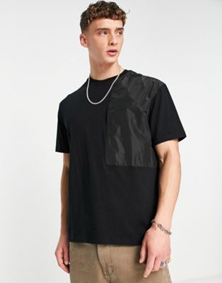 Topman oversized t-shirt with nylon insert pocket in black