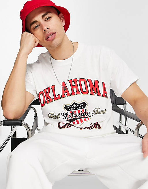 Topman oversized t-shirt with oklahoma print in white