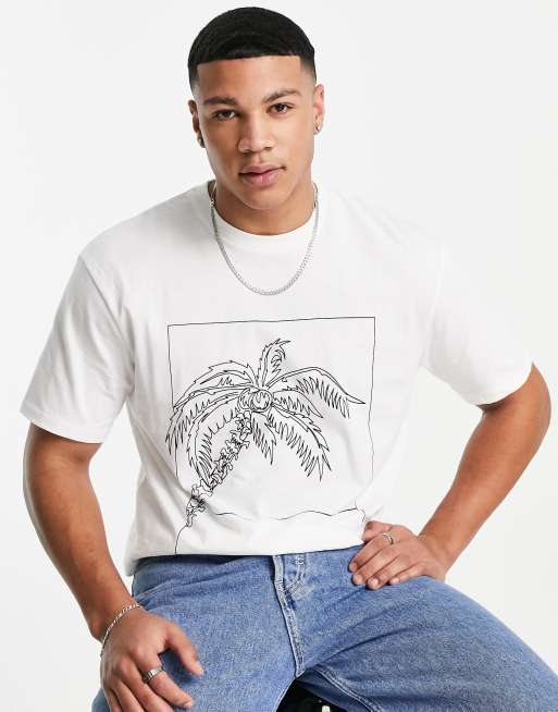 Topman oversized t-shirt with palm sketch print in white | ASOS