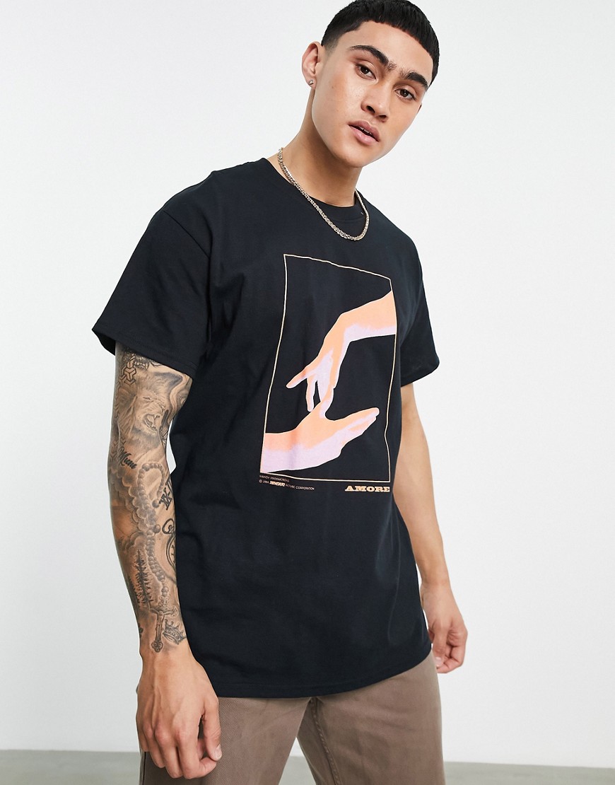 topman oversized t-shirt with photographic hand print in black