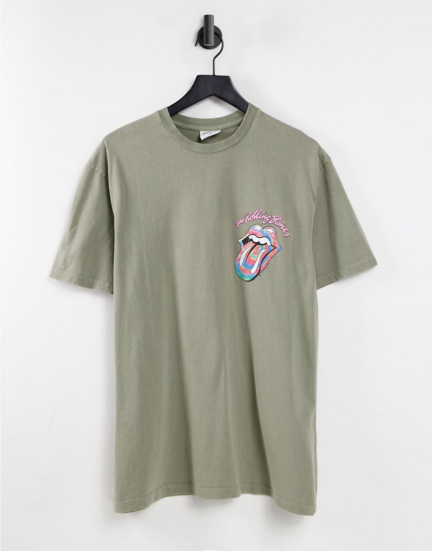 Topman oversized t-shirt with Rolling Stones print in gray-Grey