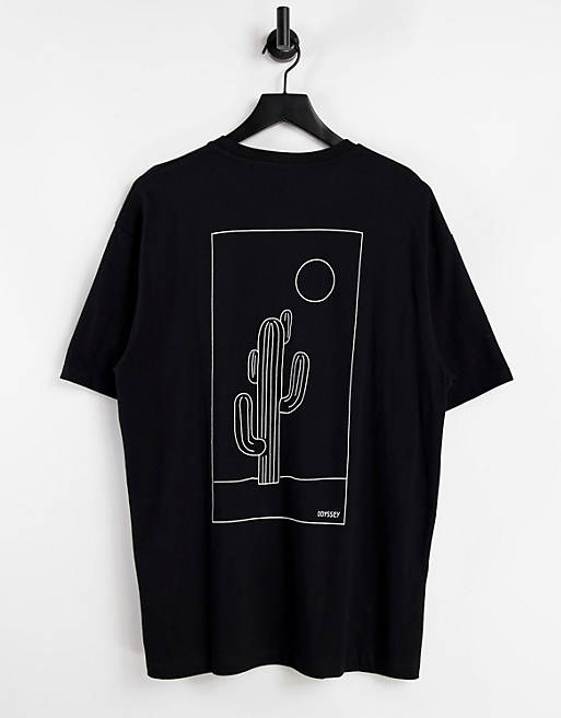 Topman oversized t-shirt with sketch cactus print in black