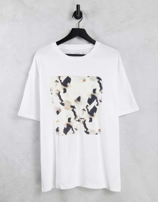 Topman oversized T-shirt with sublimated chest box print in white