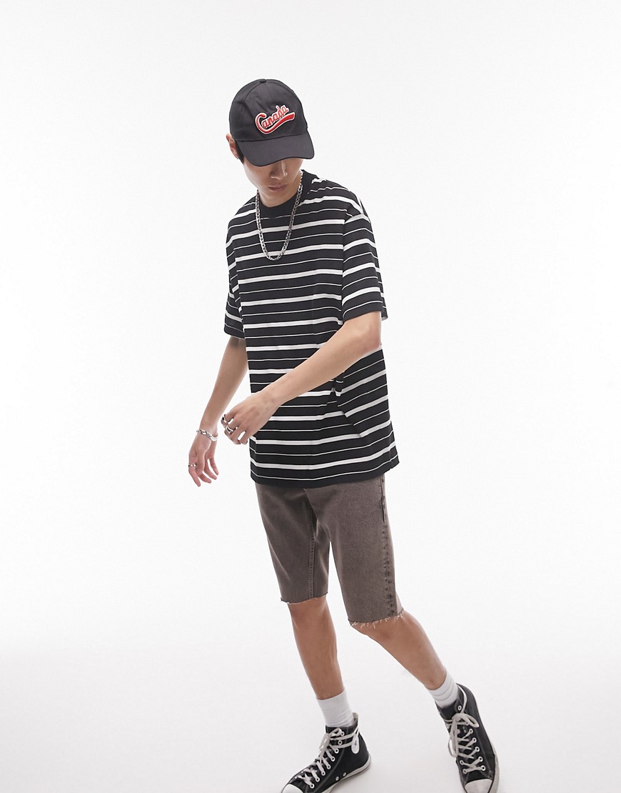 Topman oversized t-shirt with textured stripe in black