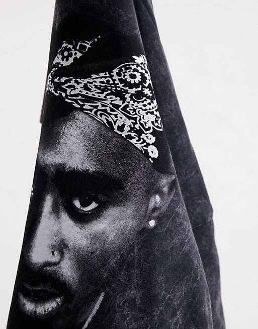 T-Shirts & Vests Topman oversized t-shirt with Tupac print in washed black 