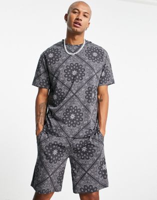 Topman oversized t-shirt with washed paisley print in mono