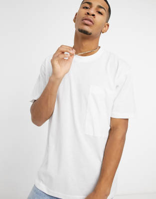 Topman oversized t-shirt with woven pocket in white