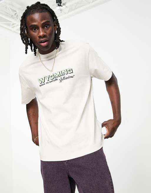 Topman oversized t-shirt with Wyoming print in ecru | ASOS