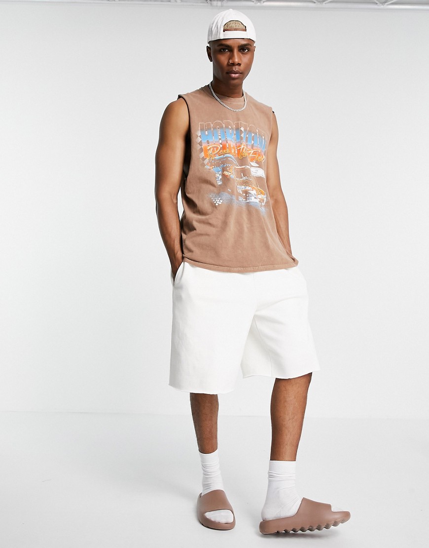 Topman oversized tank with horizon print in washed brown-Black