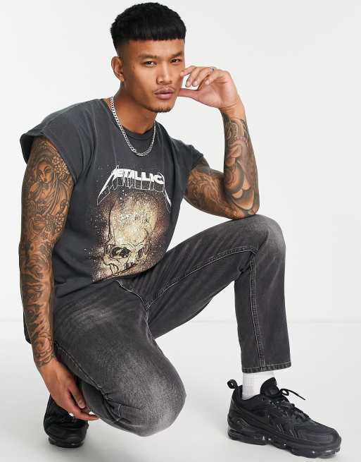 Topman - Oversized tanktop med Metallica-kranieprint i sort vask