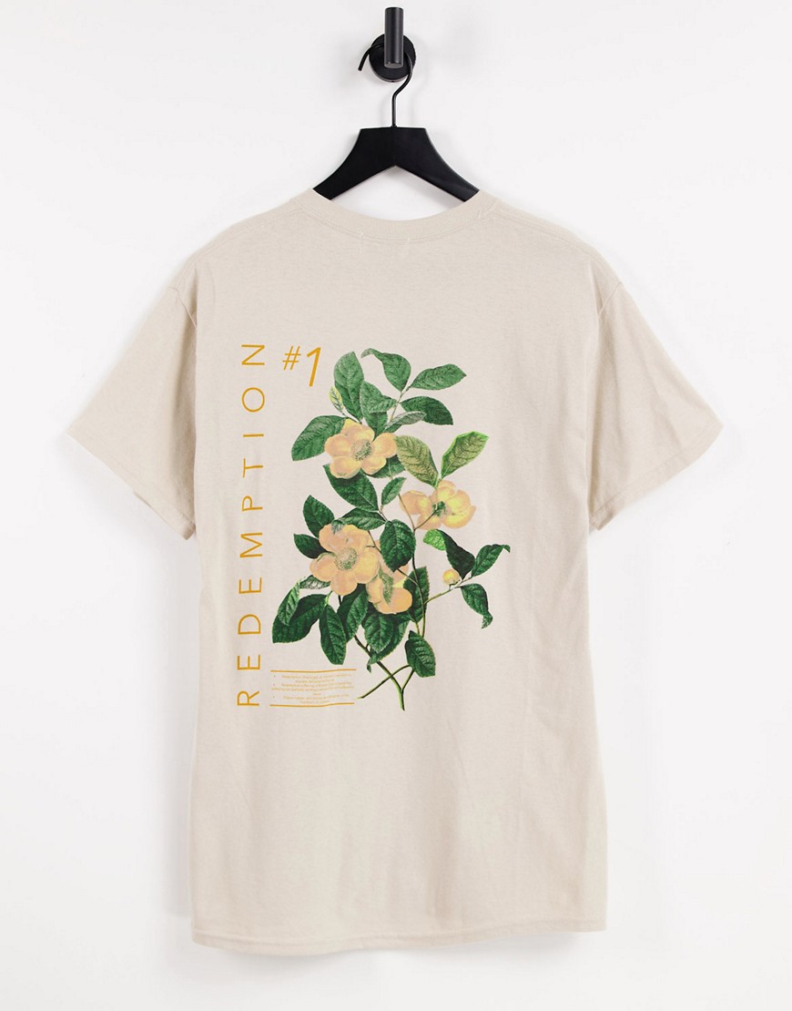 Topman oversized tee with front and back floral print in ecru-White