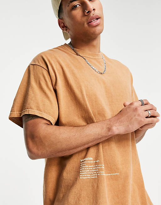 Topman oversized tee with impossible hem print in brown