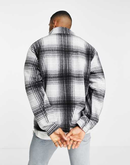 Topman oversized textured check half zip sweat in black | ASOS