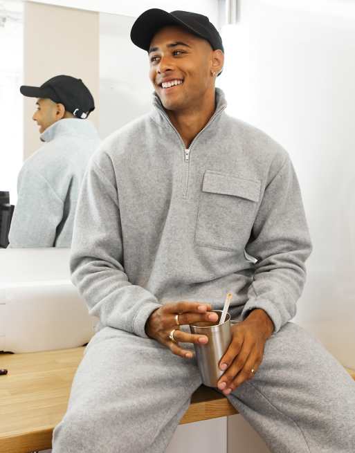Topman oversized textured half zip sweatshirt in gray - part of a set