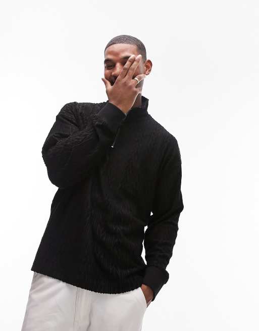 Topman oversized textured velour funnel sweat in black