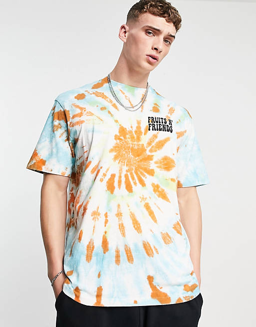 T-Shirts & Vests Topman oversized tie dye tee with front and back fruit and friends print in multi 