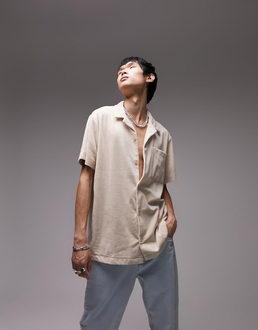 Topman oversized towelling shirt in stone-Neutral