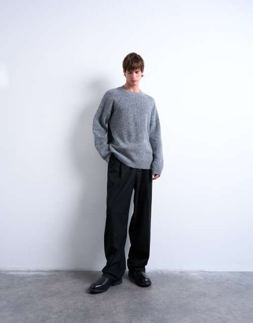 Topman - Oversized trui met ronde hals in antracietgrijs, 2 van 5