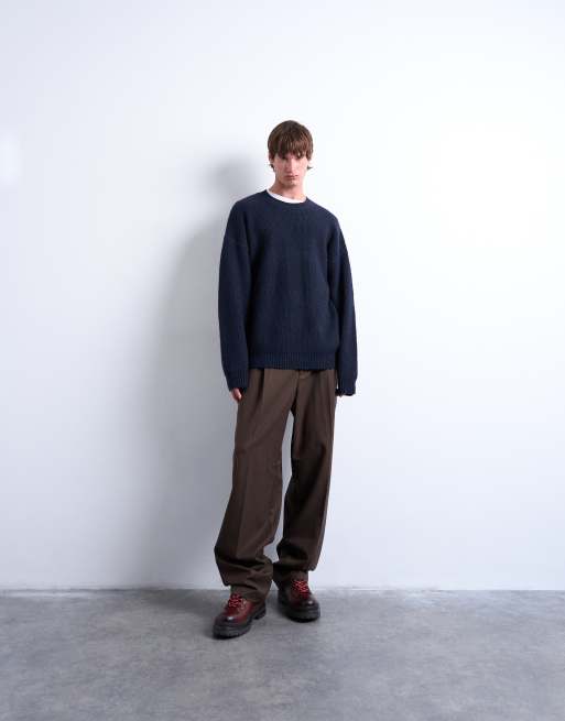 Topman - Oversized trui met ronde hals in marineblauw, 2 van 5