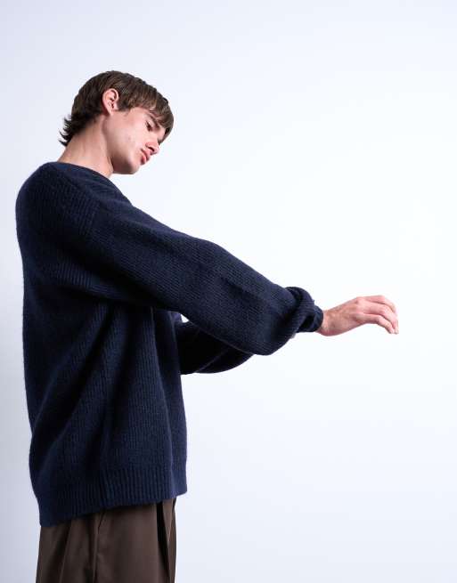 Topman - Oversized trui met ronde hals in marineblauw, 3 van 5