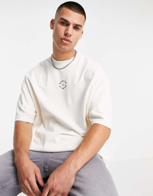 Topman oversized turtle t-shirt with rubber Berlin badge in cream
