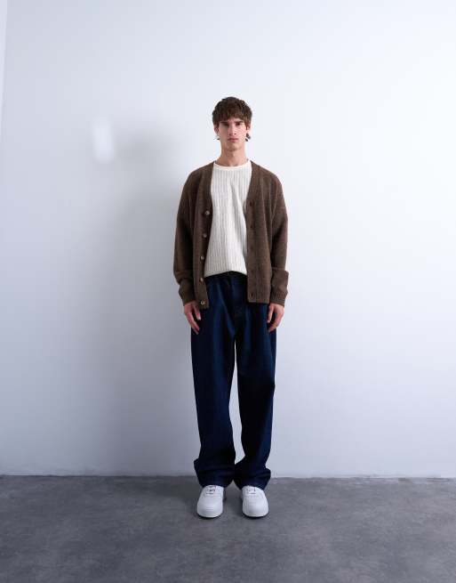 Topman oversized v neck cardigan in brown