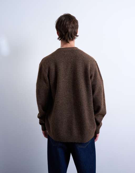 Topman oversized v neck cardigan in brown