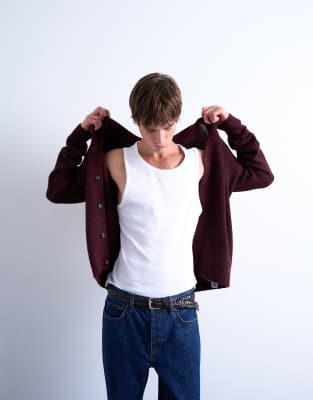 Topman Oversized V Neck Cardigan In Red