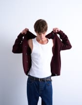 Topman oversized v neck cardigan in burgundy