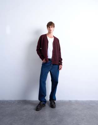 Topman Oversized V Neck Cardigan In Red