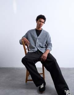 Oversized v neck cardigan in charcoal