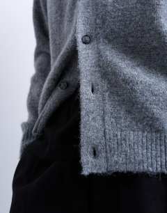 Model wearing Oversized v neck cardigan in charcoal
