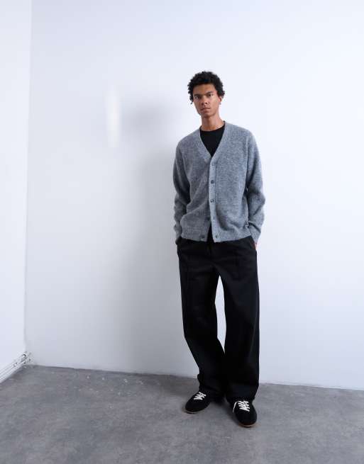 Topman oversized v neck cardigan in charcoal