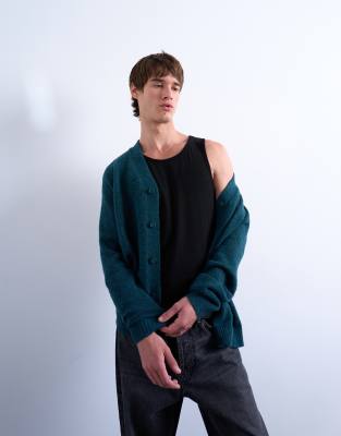 Topman Oversized V-neck Cardigan In Green
