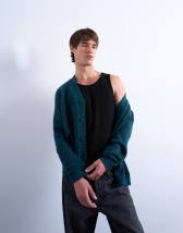 Topman oversized v neck cardigan in dark green