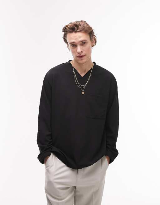 Topman oversized v neck track top in black | ASOS