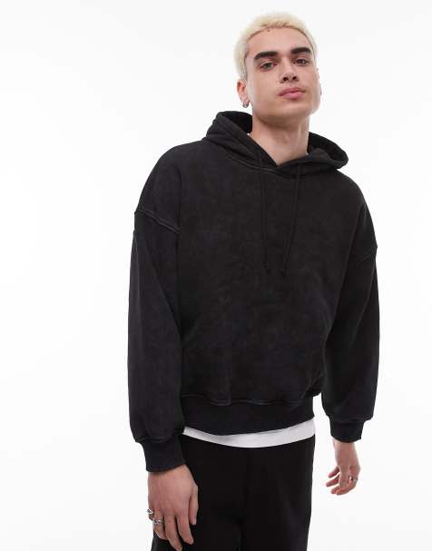 Topman oversized washed hoodie in charcoal - view 1