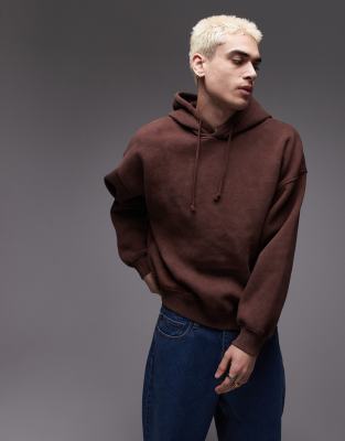 oversized washed hoodie in charcoal-Brown