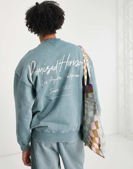 Topman oversized washed sweatshirt with promised horizons print in green