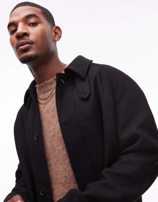 Topman oversized wool mix car coat in black, 3 of 4