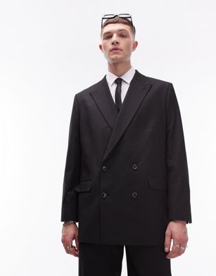 Topman Oversized Wool Suit Jacket In Black