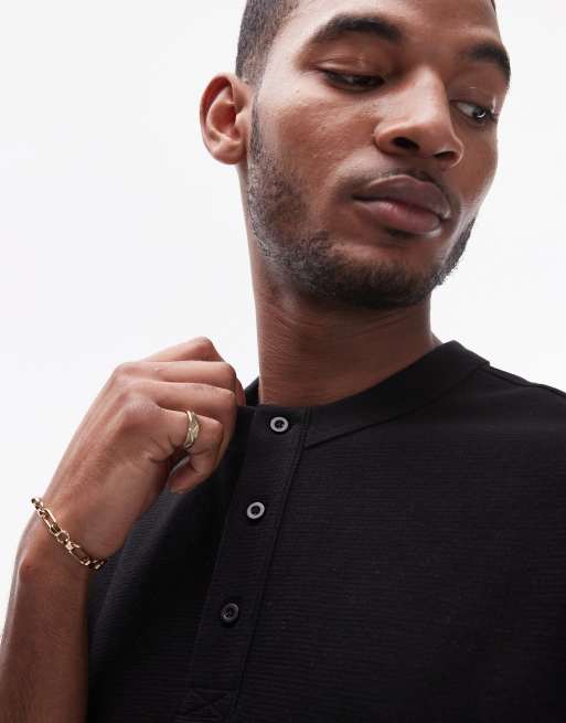 Topman - Oversized zwaar henley T-shirt met textuur in zwart, 2 van 4