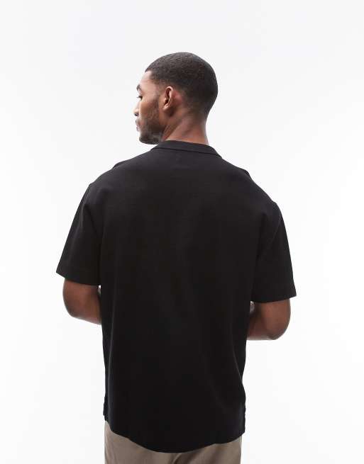 Topman - Oversized zwaar henley T-shirt met textuur in zwart, 3 van 4