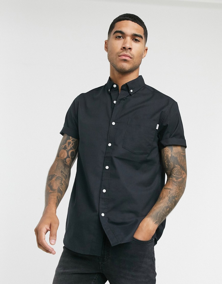 Topman - Oxford overhemd met korte mouwen in zwart