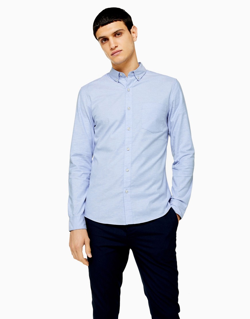 Topman - Oxford overhemd met stretch en lange mouwen in blauw