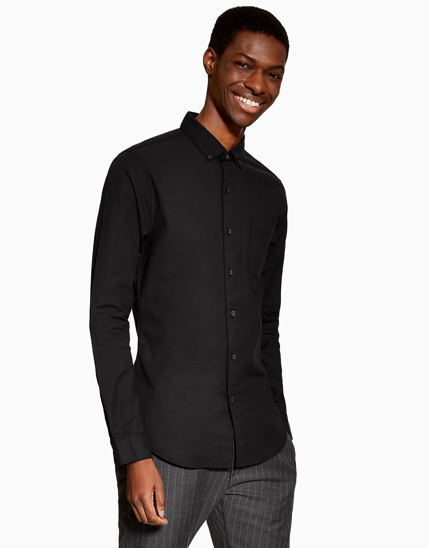 Topman - Oxford overhemd met stretch en lange mouwen in zwart