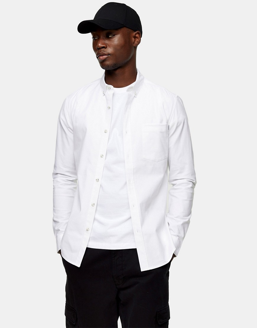 Topman - Oxford overhemd met stretch en lipje in wit