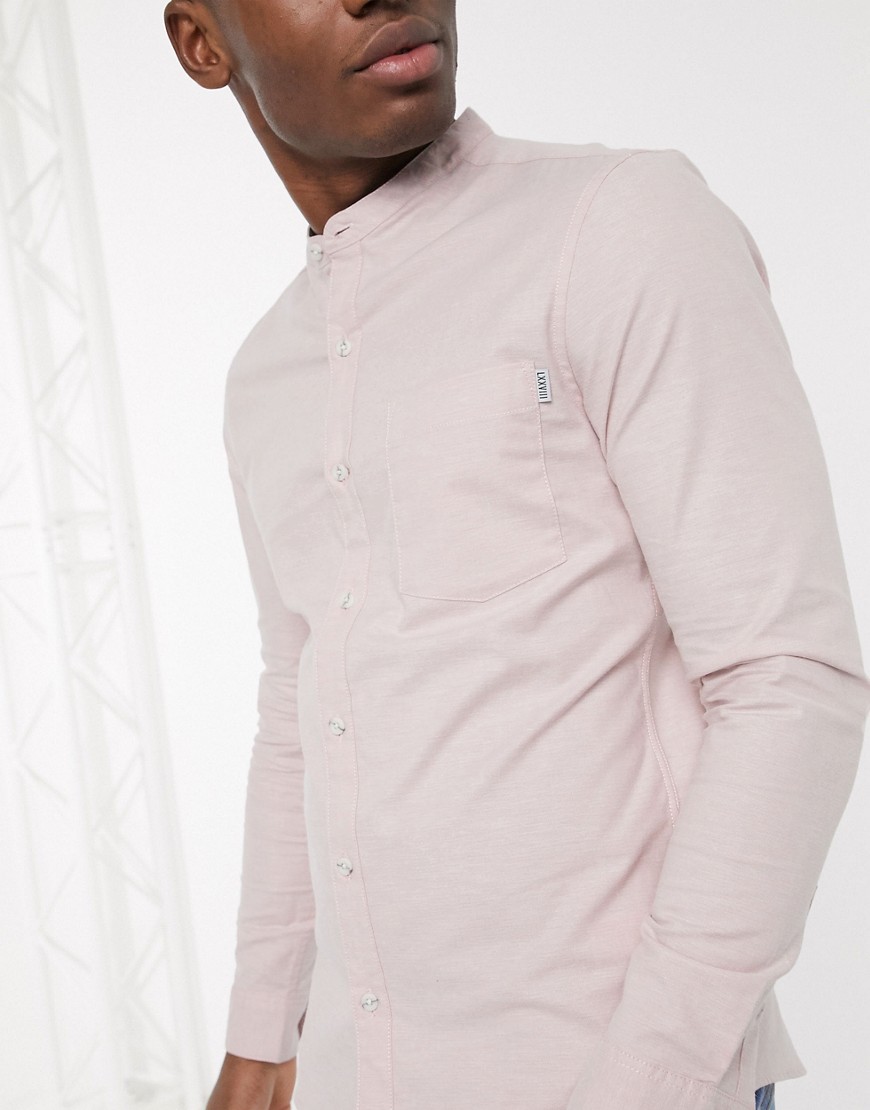 Topman - Oxford overhemd zonder kraag met lange mouwen in roze
